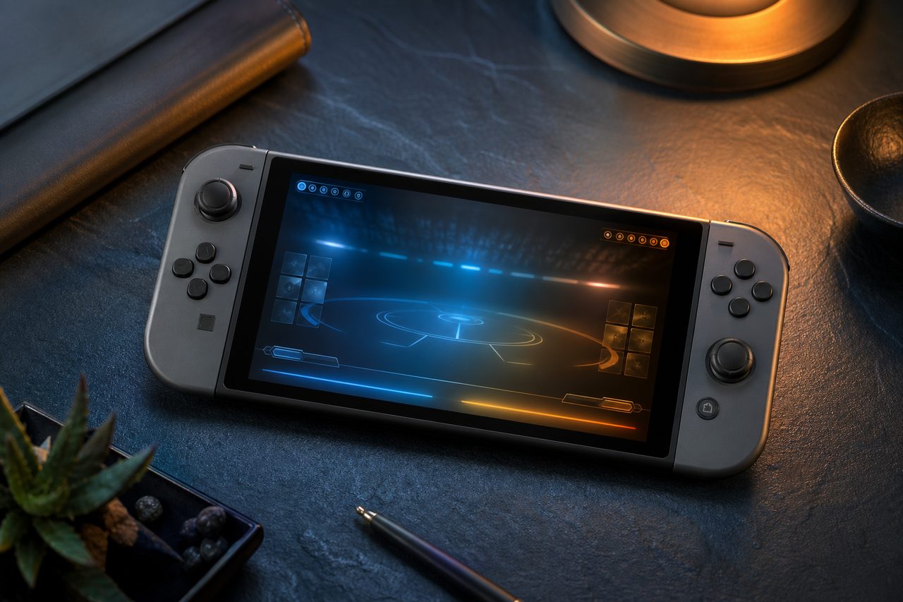 Dexology VGC — console portátil em mesa slate para living dex por jogo